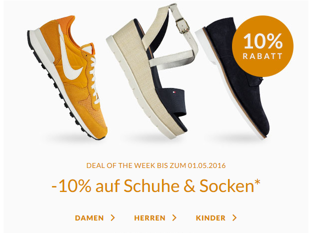 Engelhorn Weekly Deal – 10% auf Schuhe und Socken und 5,- Euro Gutschein!