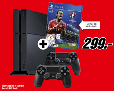 PlayStation 4 CUH-1216A 500GB mit 2 Controller + UEFA Euro 2016 für 299,- Euro!