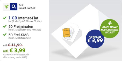 MD O2 Smart Surf mit 1GB Internet-Flat, 50 SMS und 50 Minuten für effektiv 3,99 Euro oder mit Huawei P9 lite für 9,99 Euro pro Monat!