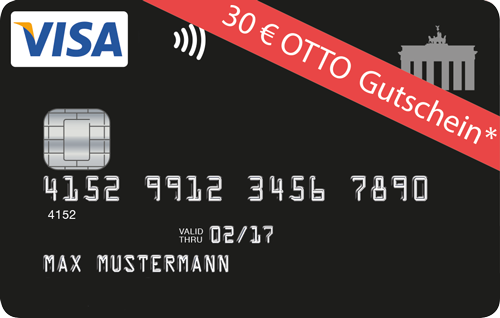 Schwarze VISA-Kreditkarte dauerhaft ohne Grund- oder Jahresgebühr + 30,- Euro Otto-Gutschein
