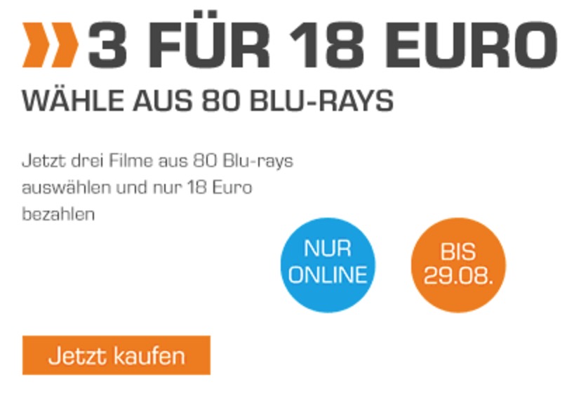 Blu-ray Aktion bei Saturn: 3 Blu-rays wählen und nur 18,- Euro zahlen!