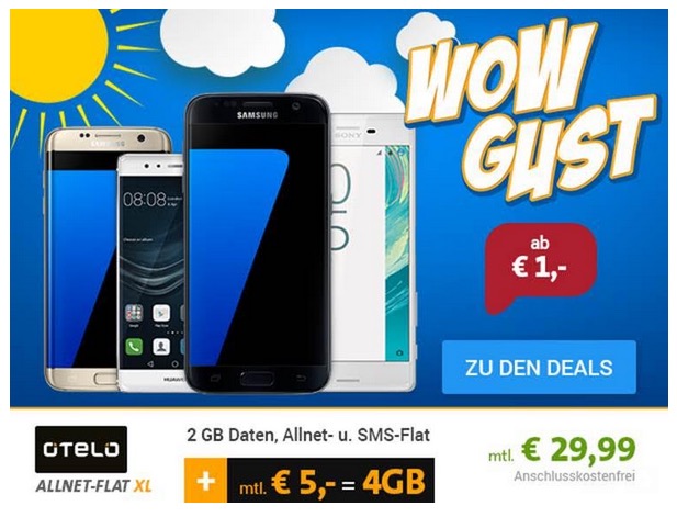 Topp! Alles Flat mit fett Internet ab 29,99 Euro monatlich – dazu tolle Smartphones (z.B. Galaxy S7 Edge 79,-)