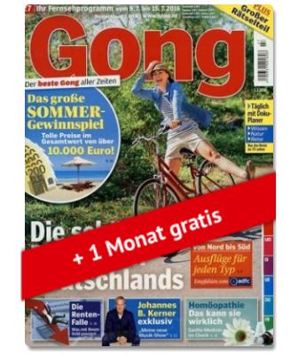 Tipp! Ganze 13 Monate TV-Magazin Gong effektiv mit 0,60 Euro Gewinn lesen!