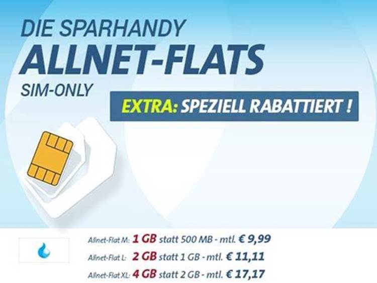 Tolle SIM-Only Tarife bei Sparhandy – z.B. Allnet-Flat mit 1GB Datenflat für nur 9,99 Euro monatlich