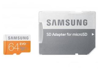 Samsung EVO MB-MP64DA/EU 64Gb MicroSDHC-Karte mit Adapter für nur 12,- Euro inkl. Versand