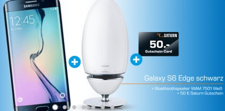 SAMSUNG Galaxy S6 Edge 32 GB + Samsung WAM 7501 Lautsprecher + 50,- Euro Saturn Gutschein für 489,- Euro