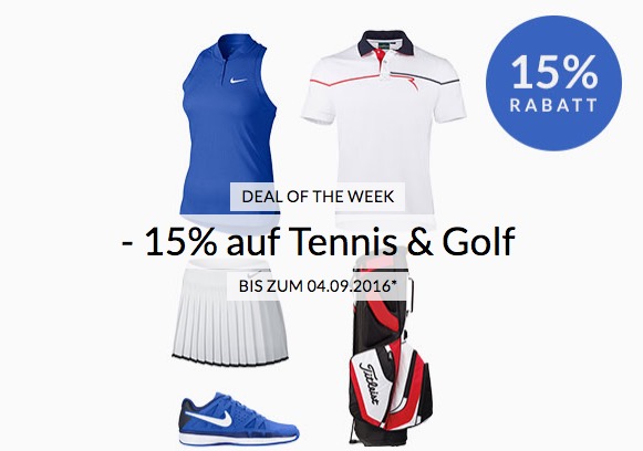 Engelhorn Sports Weekly Deal: -15%  Rabatt auf das Golf und Tennis Sortiment