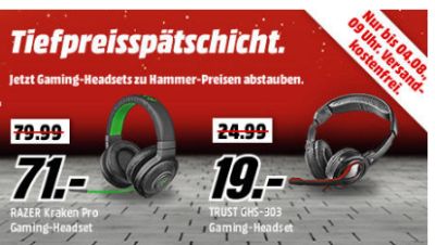 Media Markt Tiefpreisspätschicht mit verschiedenen Gaming-Headsets ab 19,- Euro