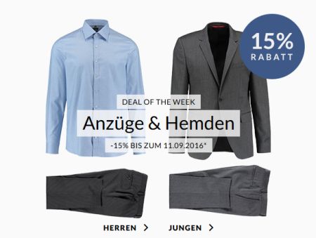 Bis Sonntag! Engelhorn Weekly Deal: -15% Extra-Rabatt auf Anzüge und Hemden