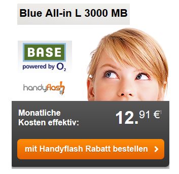 BASE Blue All-in L SIM-Only mit 3GB Datenvolumen, Allnet- und SMS-Flat & EU-Roaming für effektiv 12,91 Euro monatlich