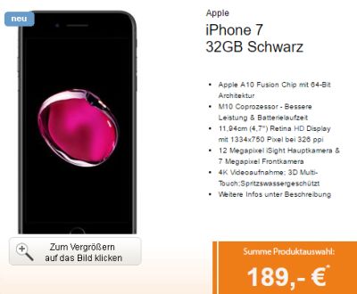 Apple iPhone 7 + Parrot Minidrohne + Otelo Allnet-Flat XL mit 2,5GB Datenvolumen für 29,99 Euro pro Monat und einmalig 189,- Euro!