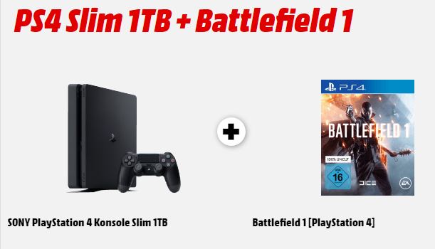 Sony PlayStation 4 Slim (1TB) + Battlefield 1 für nur 299,- Euro inkl. Versand