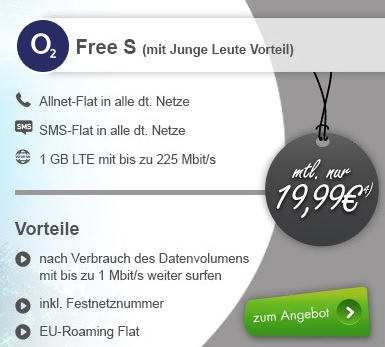Verschiedene o2 Free S Tarife ab 19,99 Euro monatlich + Huawei P9 lite + Samsung Galaxy Tab A für nur einmalig 89,- Euro
