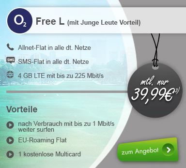 Verschiedene o2 Free L Tarife ab 39,99 Euro monatlich + Apple oder Samsung Top-Smartphone