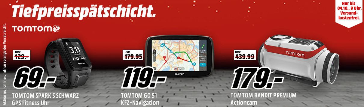 Media Markt Tiefpreisspätschicht: TomTom GPS Uhren und Navigationsgeräte zu günstigen Preisen