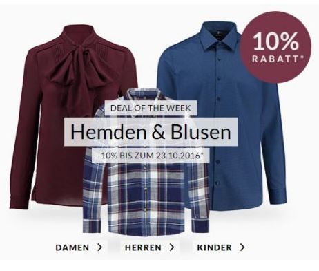 Engelhorn Weekly Deals – z.B. 10% Rabatt auf Hemden & Blusen