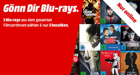 Neue 3 für 2 Aktion auf Blu-rays, DVDs oder CDs bei MediaMarkt