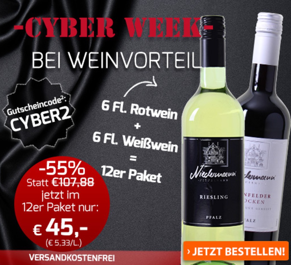 12 Flaschen Niedermann Wein (Dornfelder Barrique Trocken & Riesling) für nur 48,- Euro