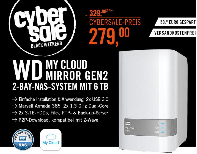 2-Bay WD My Cloud Mirror Gen2 NAS System (2x3TB) für nur 279,- Euro inkl. Versand