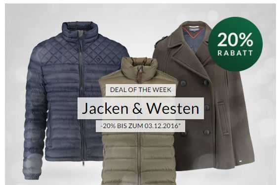 Engelhorn Weekly Deal: 20% Extra-Rabatt auf Jacken, Westen & Fleece