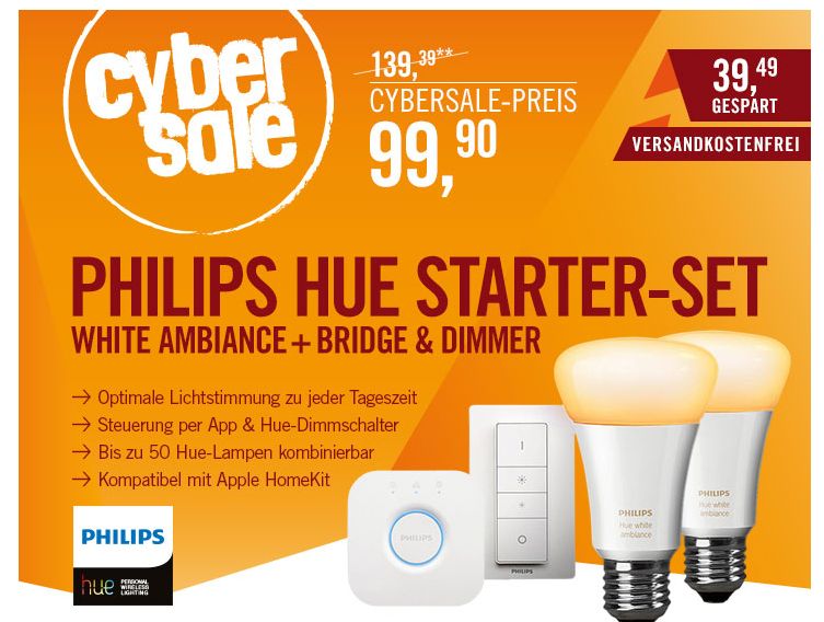 Philips Hue White Ambiance Starter Set inkl. Bridge für 99,90 Euro versandkostenfrei!