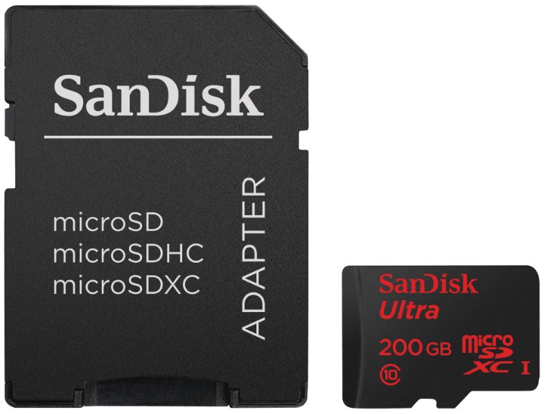 Tipp! SANDISK Ultra microSDXC Speicherkarte (200 GB) inkl. Adapter für nur 49,- Euro inkl. Versand