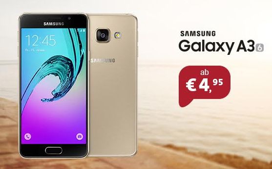 Top! Samsung Galaxy A3 16GB mit O2 Smart Surf Aktionstarif (50Min/50SMS und 1GB Daten) nur 9,99 Euro monatlich!
