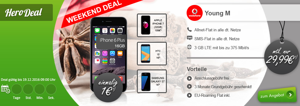 Vodafone Young AllnetFlat mit 3GB LTE & EU-Flat nur 29,99 Euro monatlich – dazu ein iPhone 6 Plus 16GB für 1,- Euro dazu