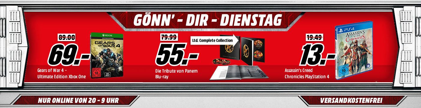 Media Markt Gönn dir Dienstag Deals mit verschiedenen Deals für Gamer und Filmbegeisterte – z.B. Mafia 3 (Collector’s Edition) [Xbox One] für nur 95,- Euro inkl. Versand – statt 125,- Euro