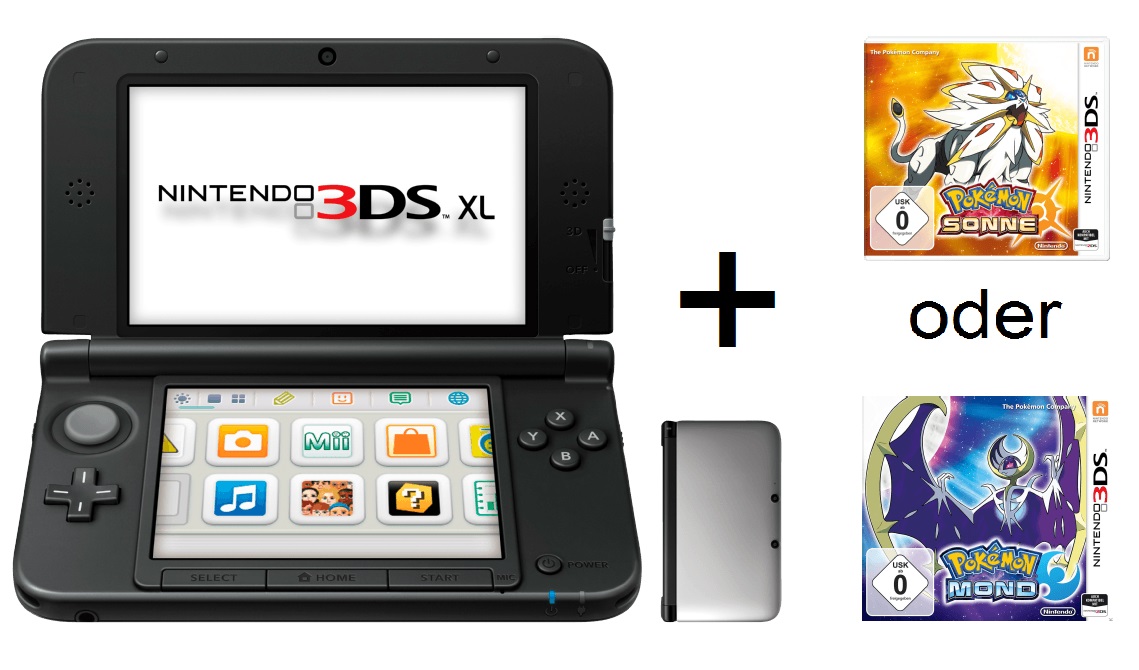 Nintendo 3DS XL mit 3DS Pokémon Sonne oder Mond für nur je 139,- Euro inkl. Versand (statt 217,- Euro)