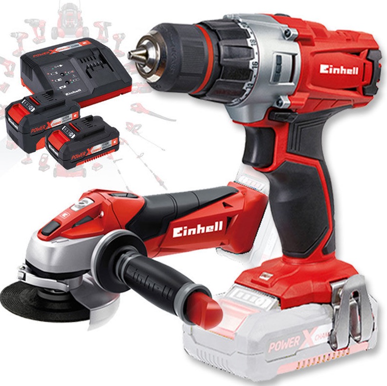 Einhell 18V Li-Ionen Akku Bohrschrauber & Winkelschleifer Set für 119,90 Euro