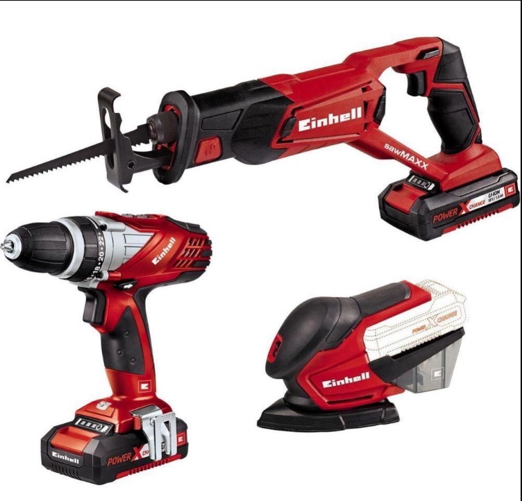 Ebay WOW des Tages: EINHELL TE-TK 18 Li Akku-Werkzeugset mit Akkuschrauber, Säbelsäge und Multischleifer für 129,- Euro