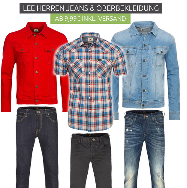 Verschiedene Lee Herren Jeans und Oberbekleidung ab nur 9,99 Euro inkl. Versand