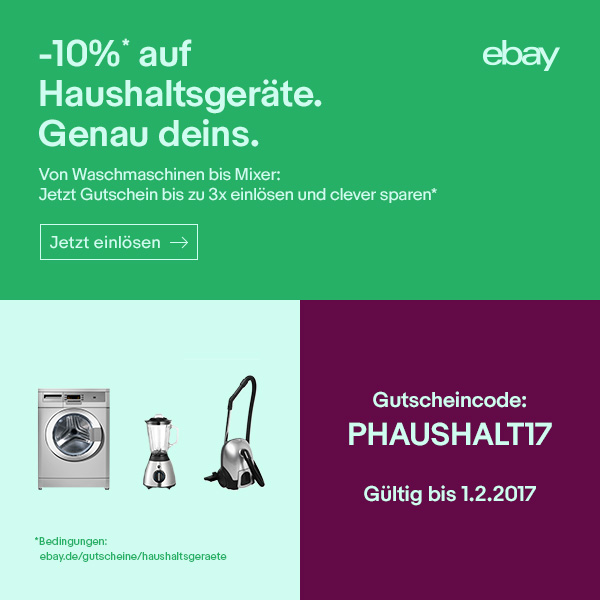 Letzter Tag! Aktueller Ebay Gutschein: 10% Rabatt auf alle Haushaltsgeräte