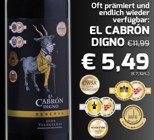 12er-Paket El Cabrón Digno Reserva Valdepeñas DOP für nur 40,83 Euro inkl. Versand