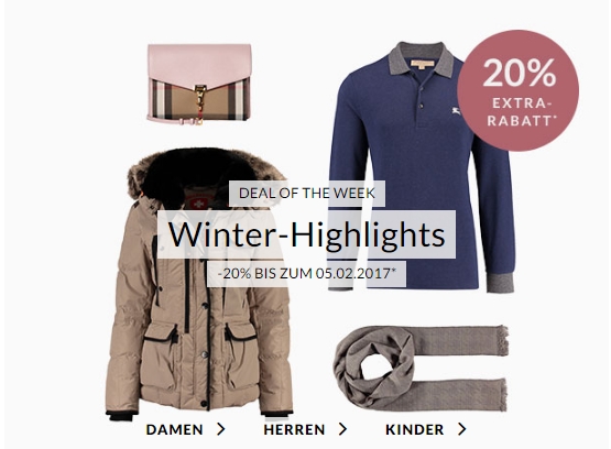 Engelhorn Weekly Deal mit 20% Extra-Rabatt auf Winterbekleidung und -accessoires