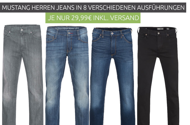 Mustang Herren-Jeans in 12 verschiedenen Varianten je nur 29,99 Euro inkl. Versand