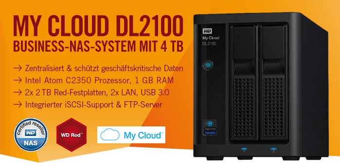 WD My Cloud DL2100 NAS System mit 2x2TB Festplatten WDBBAZ0040JBK-EESN