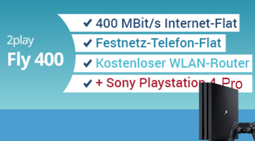 Nur noch bis Mitternacht! Unitymedia 2play bis zu 400 MBit/Sek + Playstation 4 PRO als Zugabe effektiv nur 39,16 Euro pro Monat