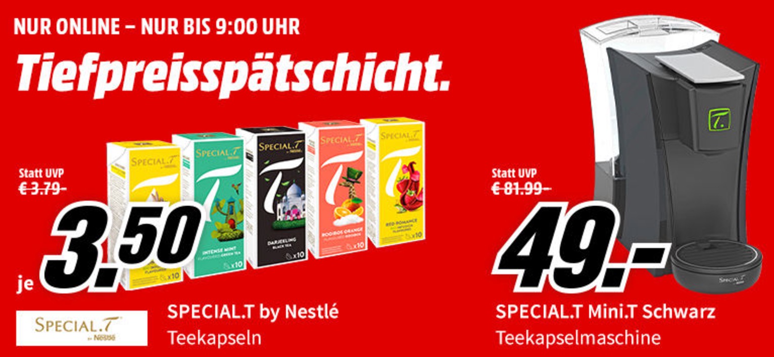 Nur bis 9:00 Uhr: Tiefpreisspätschicht bei Media Markt mit vielen Teeprodukten von Special.T