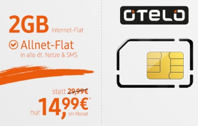 Handyflash: Otelo Allnet-Flat XL mit 2GB Datenvolumen nur 14,99 Euro monatlich.