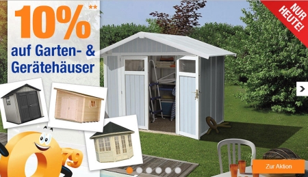 Nur heute: 10% Gutschein auf Garten- & Gerätehäuser bei Plus.de