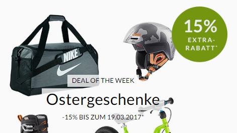 Engelhorn Sports Weeklydeal – 15% Extra-Rabatt auf Ostergeschenke + 5,- Euro Gutschein