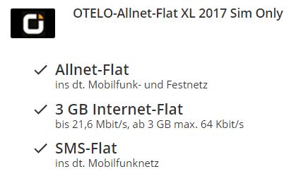 Otelo Allnet-Flat XL mit Allnet-Flat, SMS-Flat und 3GB Datenvolumen nur 14,99 Euro monatlich