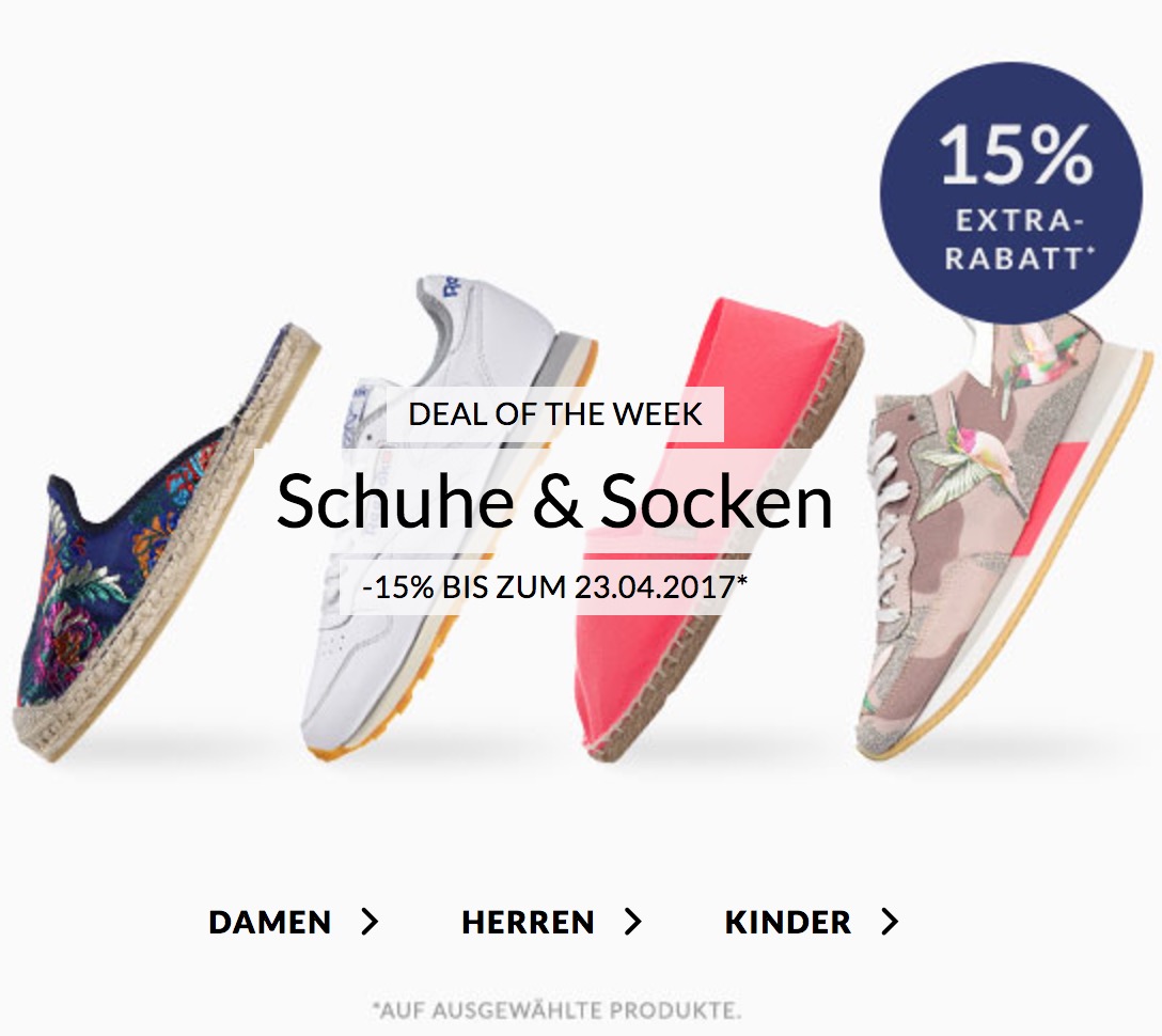 Der Engelhorn Weekly Deal! 15% Rabatt auf Schuhe und Socken im Fashion Shop