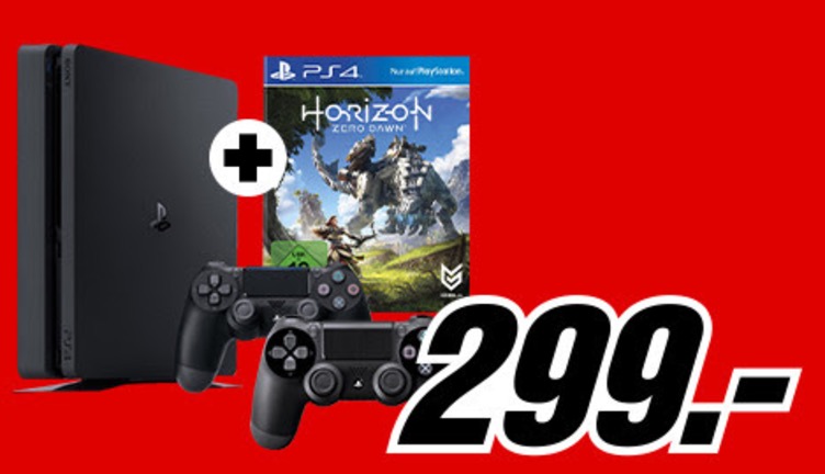 Sony PlayStation 4 Slim 1TB mit 2 Controllern + Horizon: Zero Dawn für nur 299,- Euro