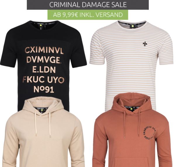 Criminal Damage Herren Bekleidungs-Sale – z.B. Shirts ab 9,99 Euro inkl. Versand
