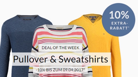 Engelhorn Weekly Deal: 10% Extra-Rabatt auf Pullover & Sweatshirts + 5,- Euro Gutschein