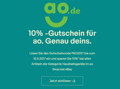 10% Gutscheincode auf Haushaltsgeräte im AO Ebaystore!