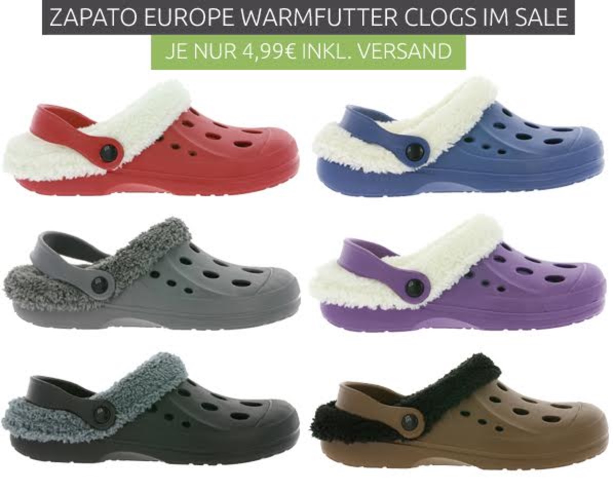 Zapato Europe Warmfutter Herren& Damen Clogs für nur je 4,99 Euro inkl. Versand